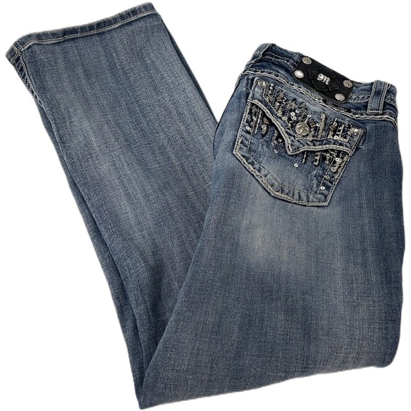 Miss‎ Me Easy Boot Jeans Grunge Embellished Pickets Bedazzled Womens 29x29 Y2K - Picture 1 of 10